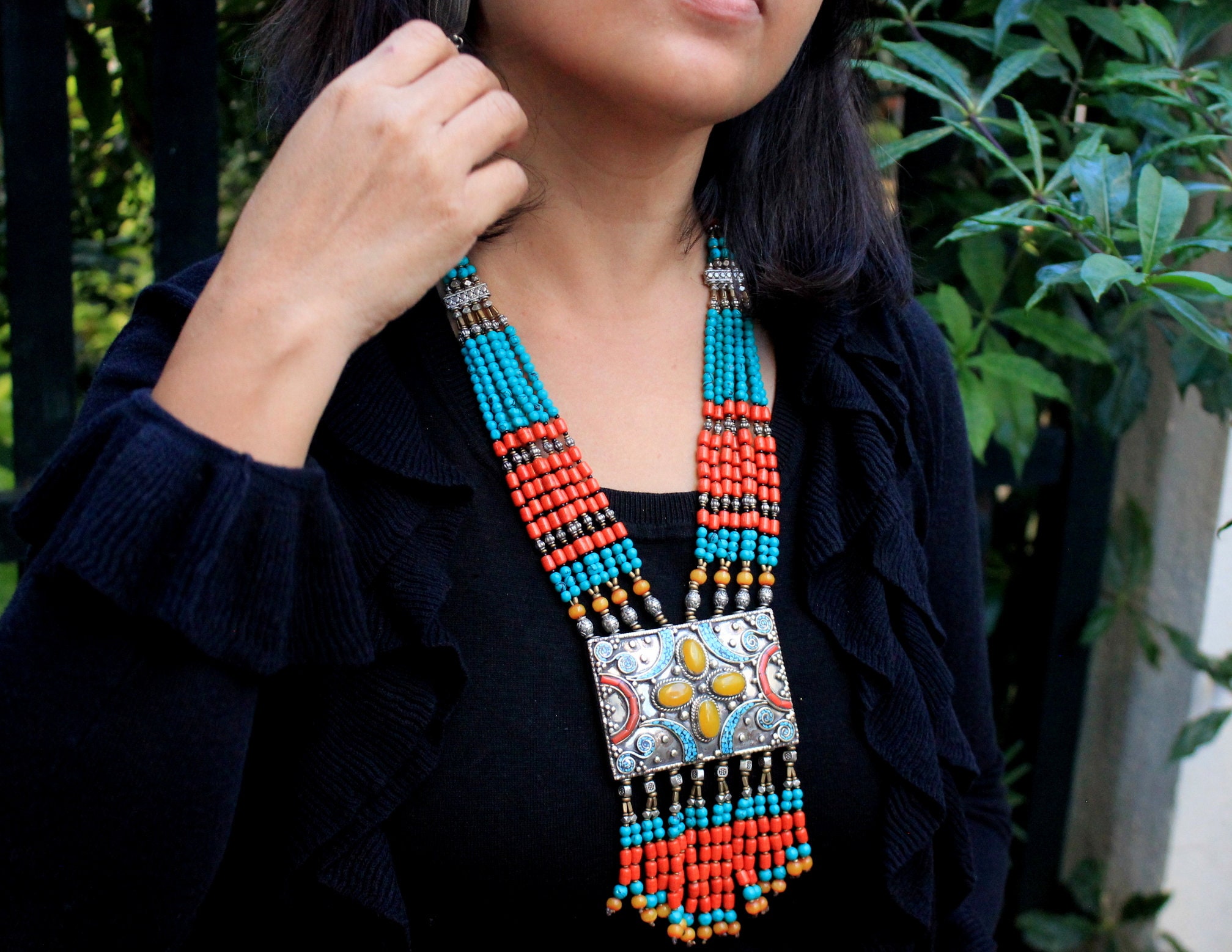 Collar de ámbar y turquesa collar nepali joyería tribal Etsy España