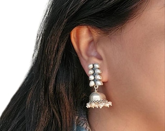 Chakori -925 Sterling Silver Jhumka with pearls