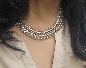 Jhilmil- Dual tone Sterling Silver choker style necklace with gold plating