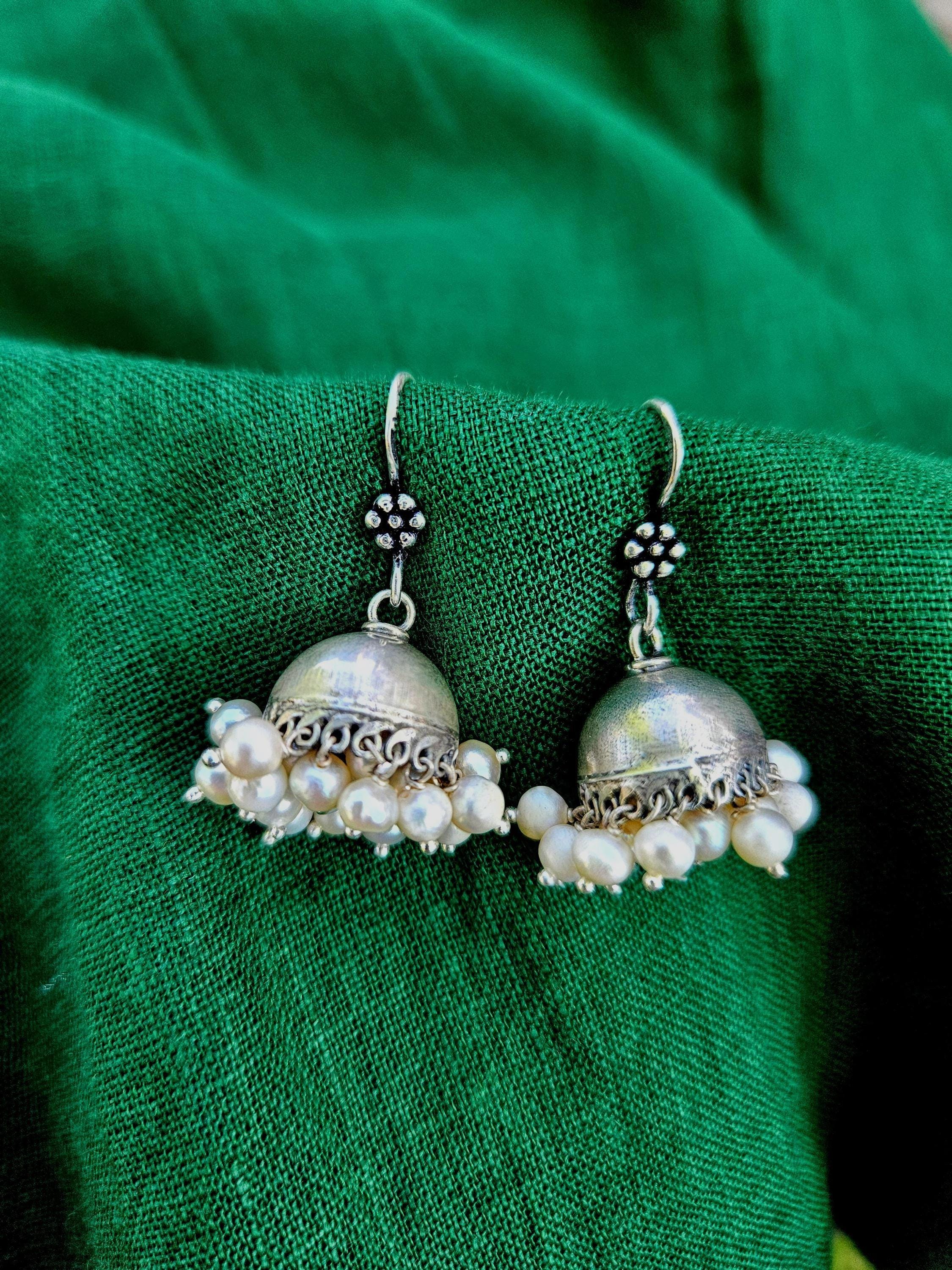 JULY NINE シルバーコットンパール　4点セット Silver and Pearl Jhumka - Etsy