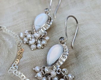 Sterling Silver Mother of Pearl Earrings: Handmade Indian Jewelry