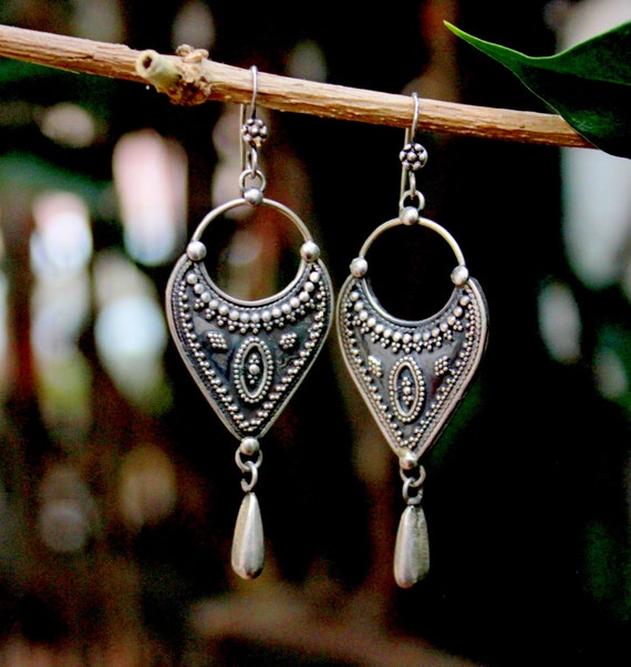 Oxidised Silver Ethnic Earring 92.5 Sterling Silver Handmade Earring Etsy