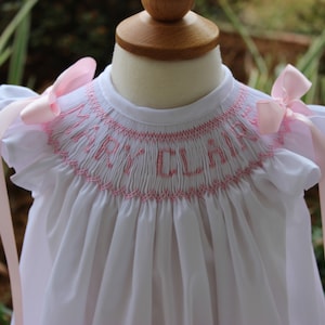 Smocked name bubble,Custom smock,Hand smocked bishop dress,Monogram smock bubble,Personalized smock dress,Birthday smocked bubble,Baby Gift