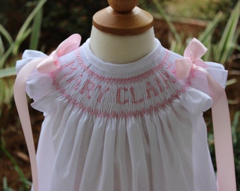 Smocked name bubble,Custom smock,Hand smocked bishop dress,Monogram smock bubble,Personalized smock dress,Birthday smocked bubble,Baby Gift