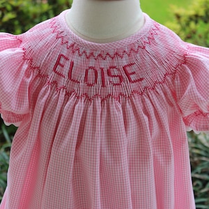 Handsmocked Monogrammed Pink Gingham Bishop Bubble or Dress