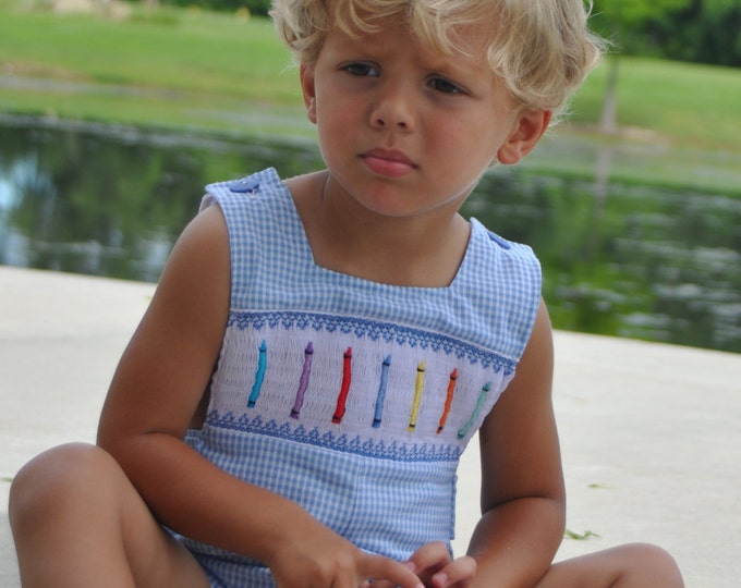Petit Bebe Boys Navy Blue Check Smocked Golf Jon Jon main image 0
