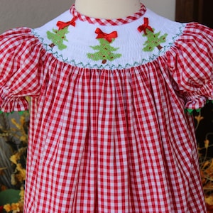 Smocked Christmas Tree Dress,Smocked Christmas Outfit,Smocked Holiday Bishop Dress,Hand Smocked Bishop,Smocked Girl Bishop,Sibling Outfit