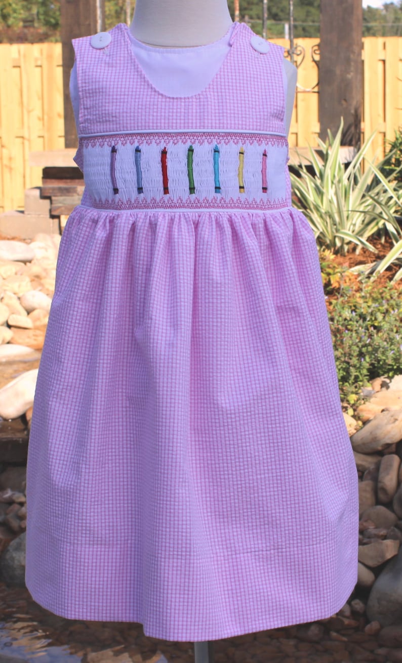 Girls Smocked Crayon Dress Custom Smocked Dress Etsy