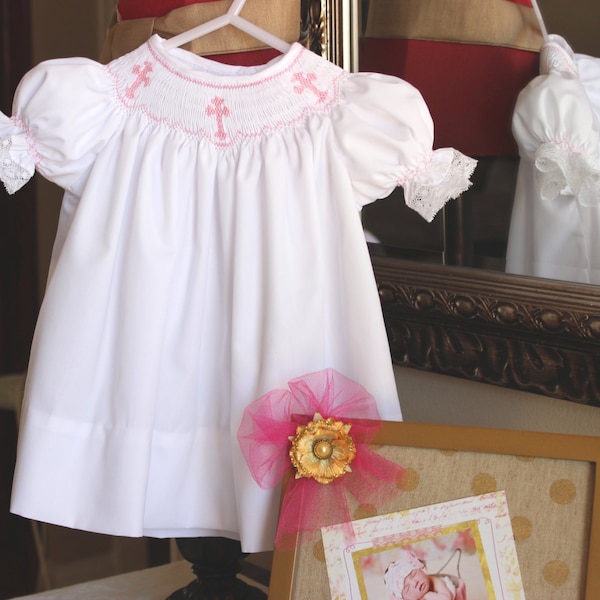 Girl baptism dress,smocked cross dress,smocked cross bubble,Baptism Bishop,Smocked Cross Bishop,Easter Bishop,custom smocked dress,Heirloom
