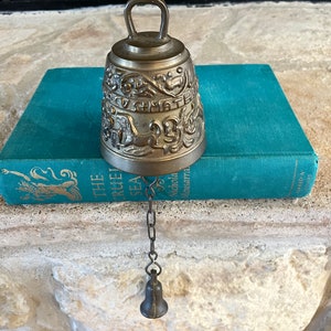 Vintage Temple Bell, Hanging Brass Engraved Bell, Sanctuary Bell, 4 Gospels, Montessori Bell, Religious