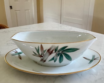 Vintage NORITAKE Japan “Canton” Gravy Boat, Bamboo/Gold Rim