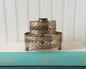 Vintage Gold Filigree Candleholder, Footed Candleholder, Two Tiered, Ornate Candleholder, Mid Century, French Country, Victorian