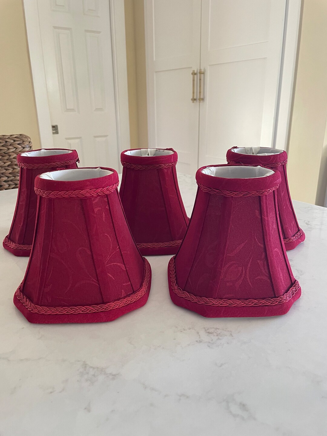 Vintage Red Chandelier Shades set of 5, Clip on Lamp/sconce Shades, 5.