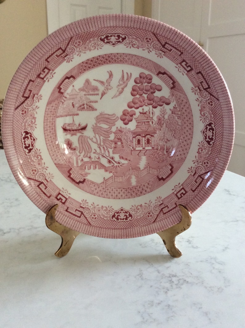 Pagoda Vintage Pink Willow Pink Rosa Chinoiserie Large Bowl Transferware Churchill England 9.5\u201d Serving Bowl French Country
