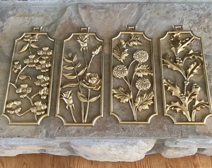 Vintage Set Of 4 Sexton Metal Wall Plaques Four Seasons Wall Etsy