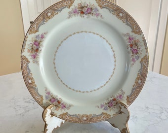 Vintage NORITAKE China (Set of 4)  10” Dinner Plates, Occupied Japan ( M ), Cream/White/Gold Floral/Blue Laurel Leaf Pattern