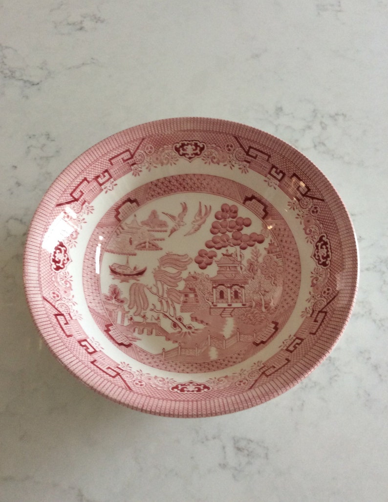 Pagoda Vintage Pink Willow Pink Rosa Chinoiserie Large Bowl Transferware Churchill England 9.5\u201d Serving Bowl French Country