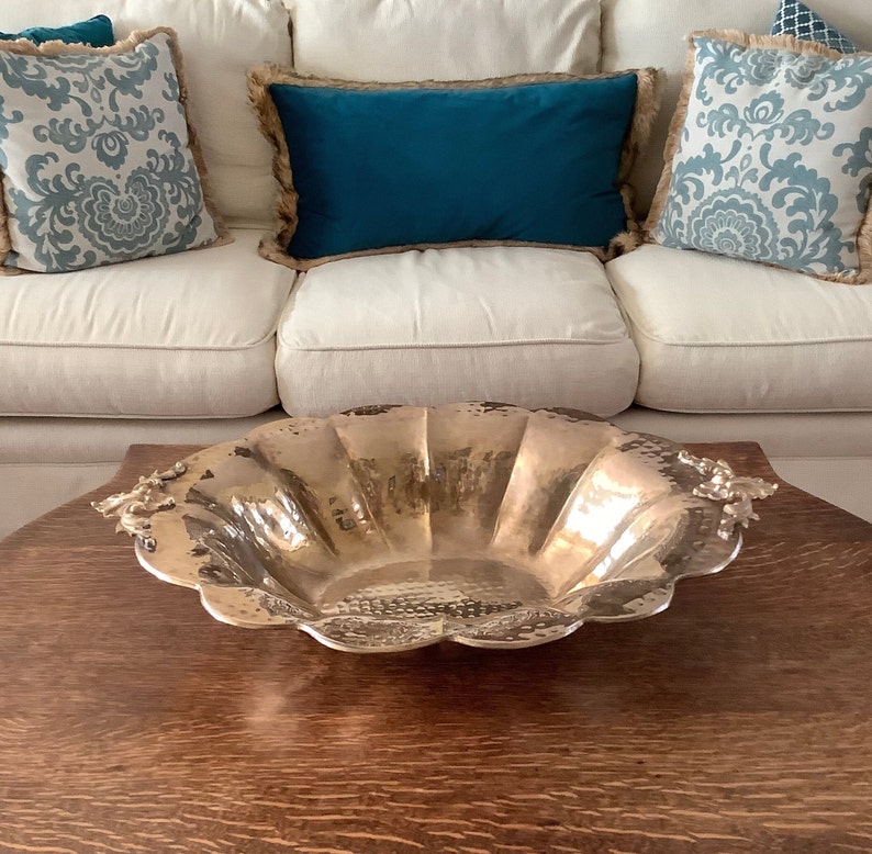 Vintage Large 22 Hammered Brass Decorative Bowl Footed Brass Etsy