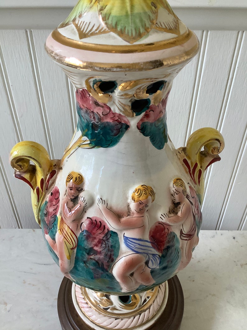 Vintage Italian Capodimonte Table Lamp Porcelain Cherub Lamp Etsy