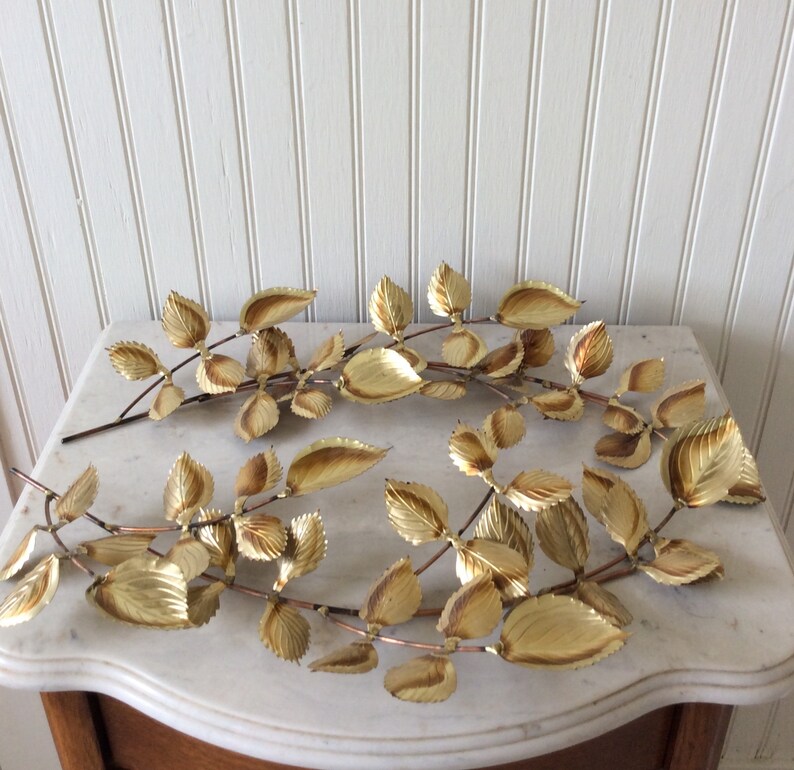 Vintage Gold Metal Leaf Art Set of 2 Metal Wall Art Etsy