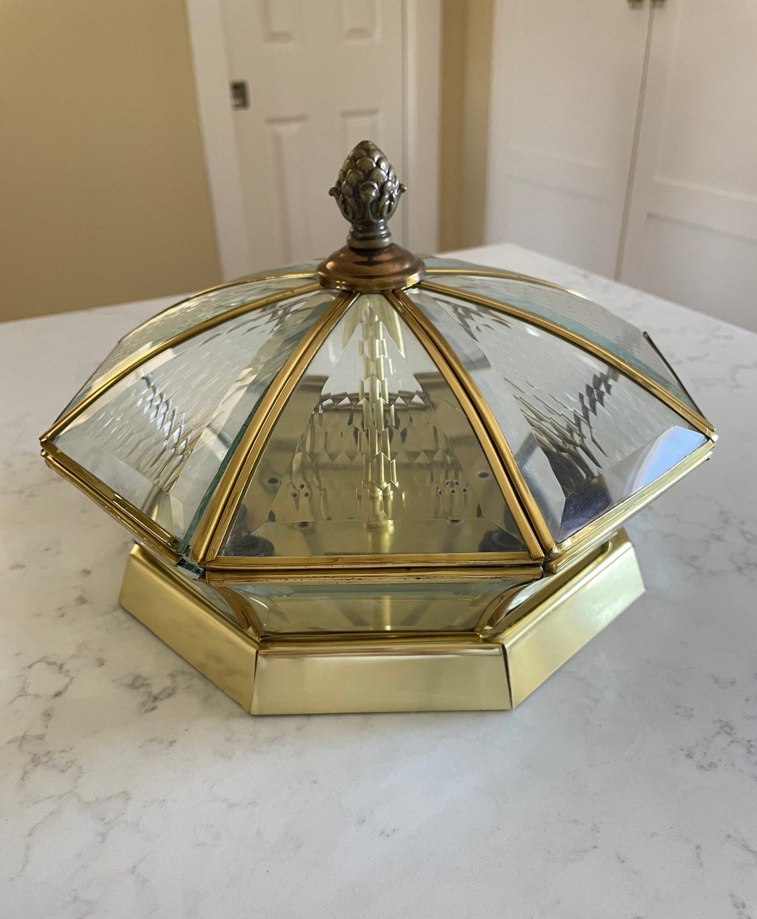 Vintage Beveled Glass & Brass Ceiling Light Fixture Octagon Etsy