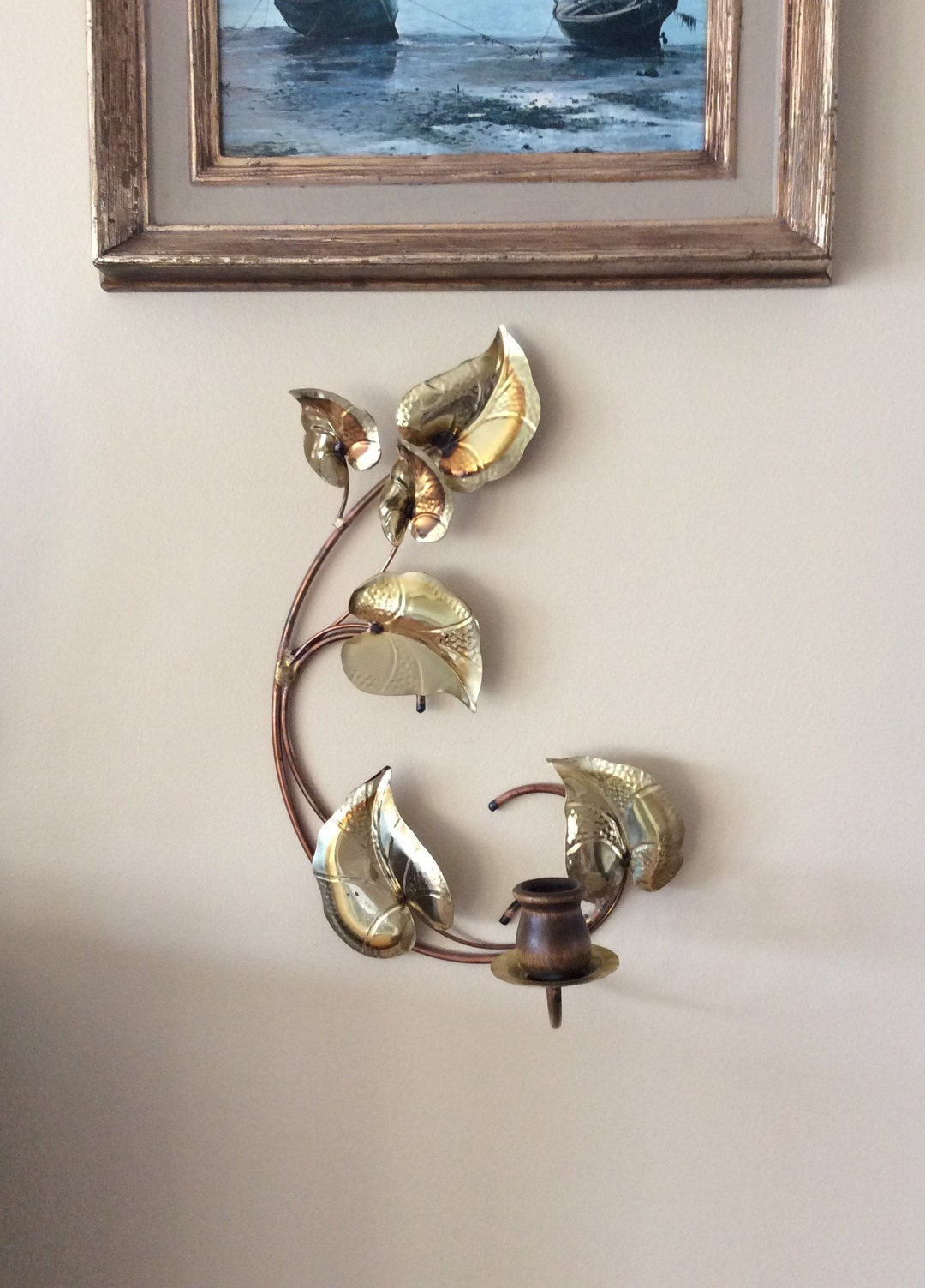Vintage Copper & Brass Leaf Wall Sconce Metal Leaf Art Etsy