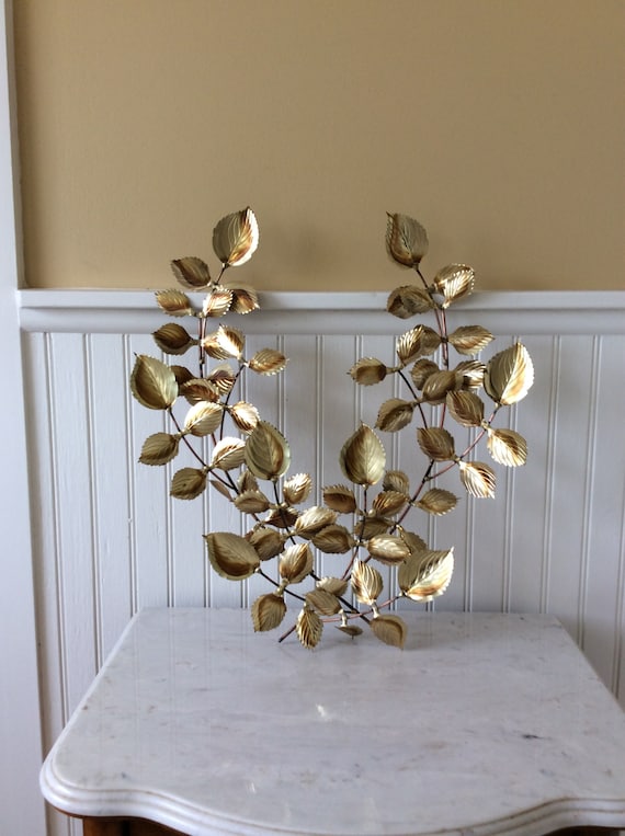 Vintage Gold Metal Leaf Art Set of 2 Metal Wall Art Etsy