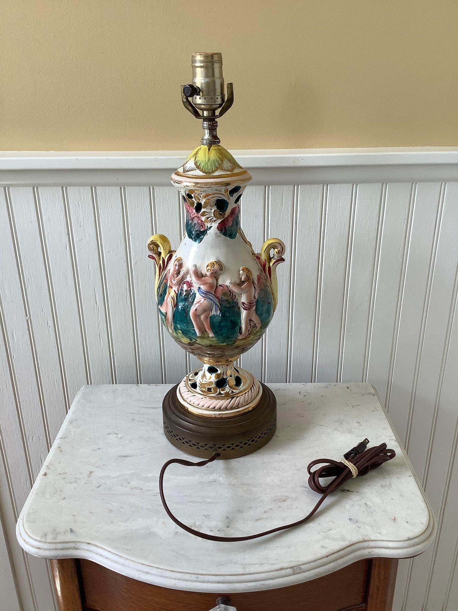 Vintage Italian Capodimonte Table Lamp Porcelain Cherub Lamp Etsy