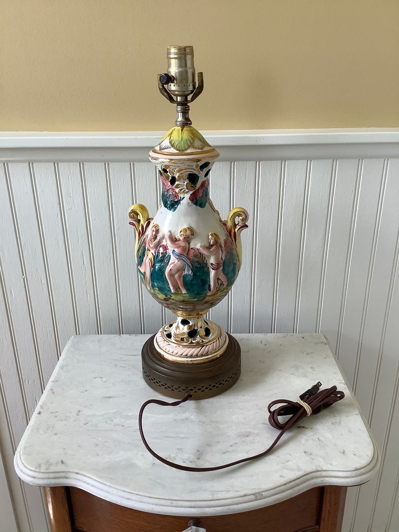 Vintage Italian Capodimonte Table Lamp Porcelain Cherub Lamp Etsy