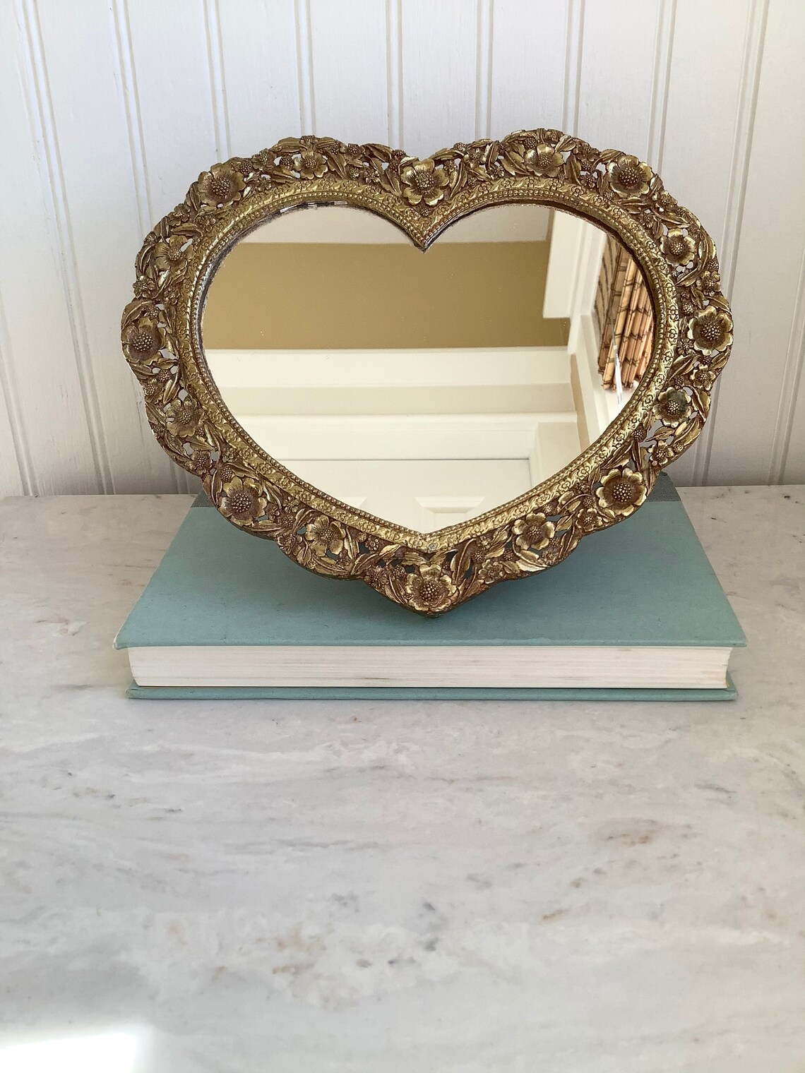 Vintage Gold Ormolu Heart Mirror Heart Vanity Mirror Floral Etsy