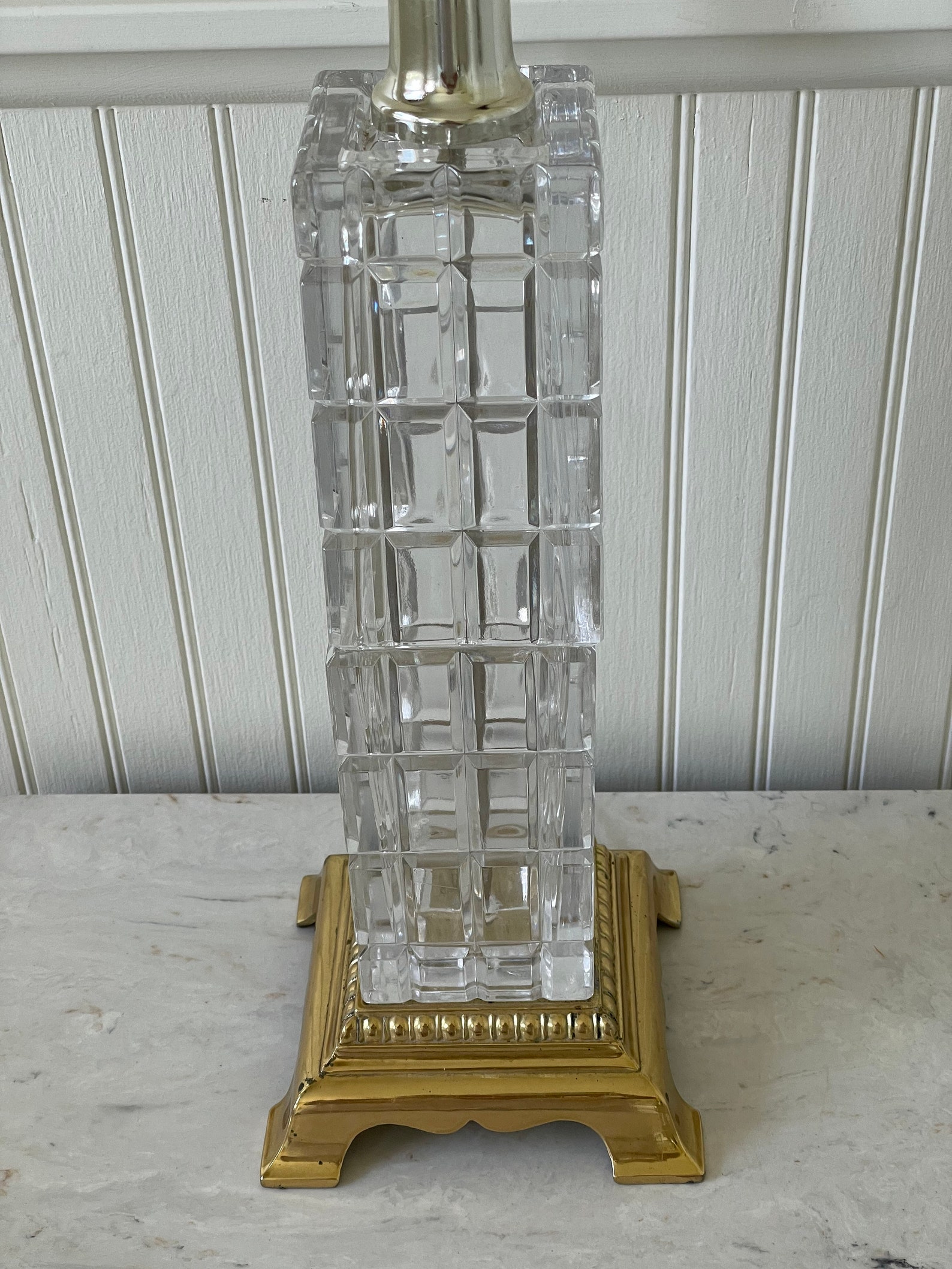 Vintage Crystal Glass Block Table Lamp Brass & Glass Cube Etsy