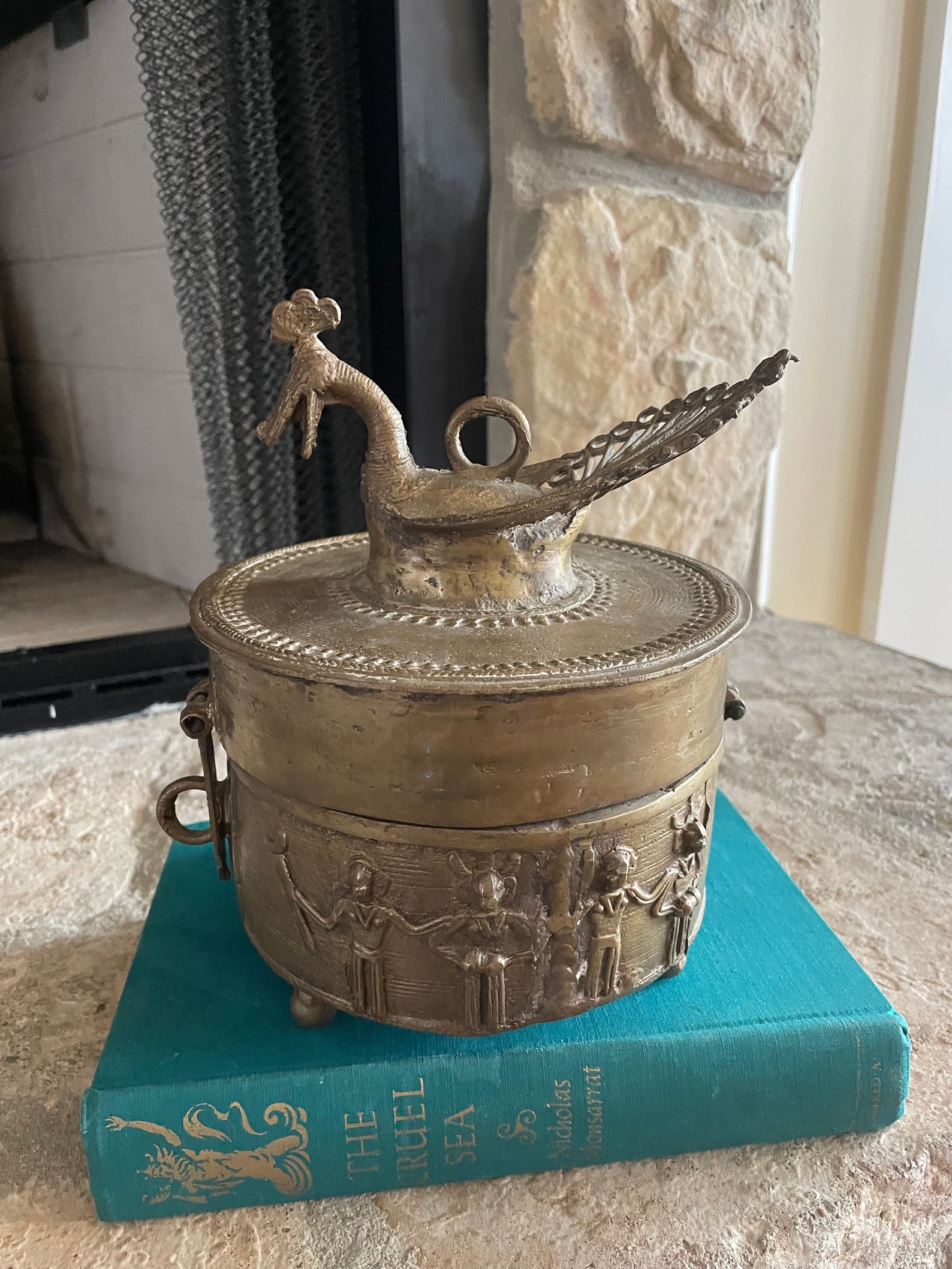 Pandan Box Antique Brass Pandan Box, Brass Peacock Footed Box, Indian Brass Betel ...
