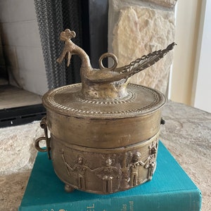 Antique Brass Pandan Box, Brass Peacock Footed Box, Indian Brass Betel Nut Box, Dhokra, Ceremonial Box