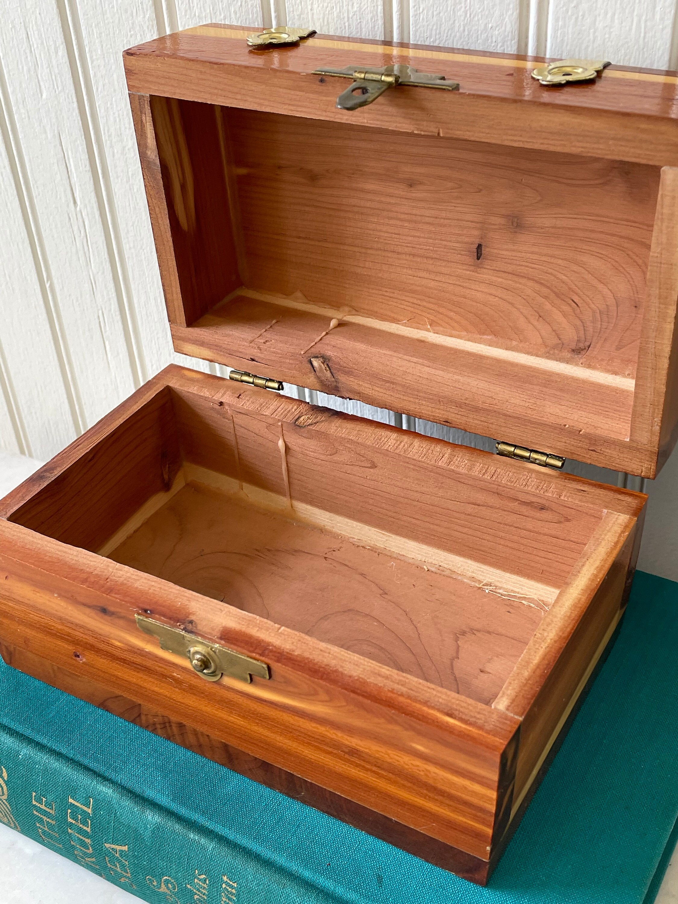 Vintage Cedar Jewelry Chest Cedar Box Brass & Cedar Keepsake Etsy