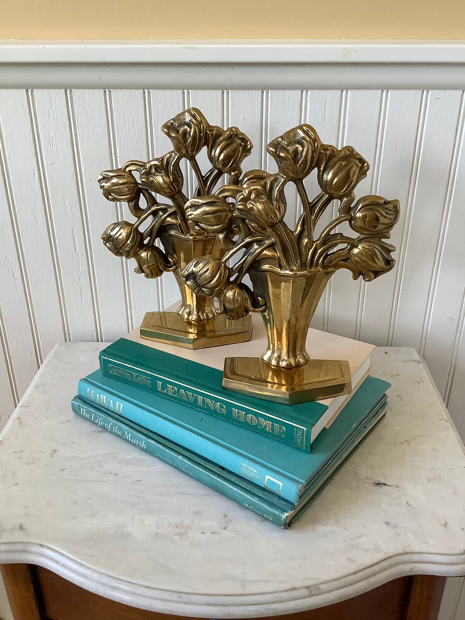 Vintage Pair of Brass Tulips in Vase Bookends Brass Flower Etsy
