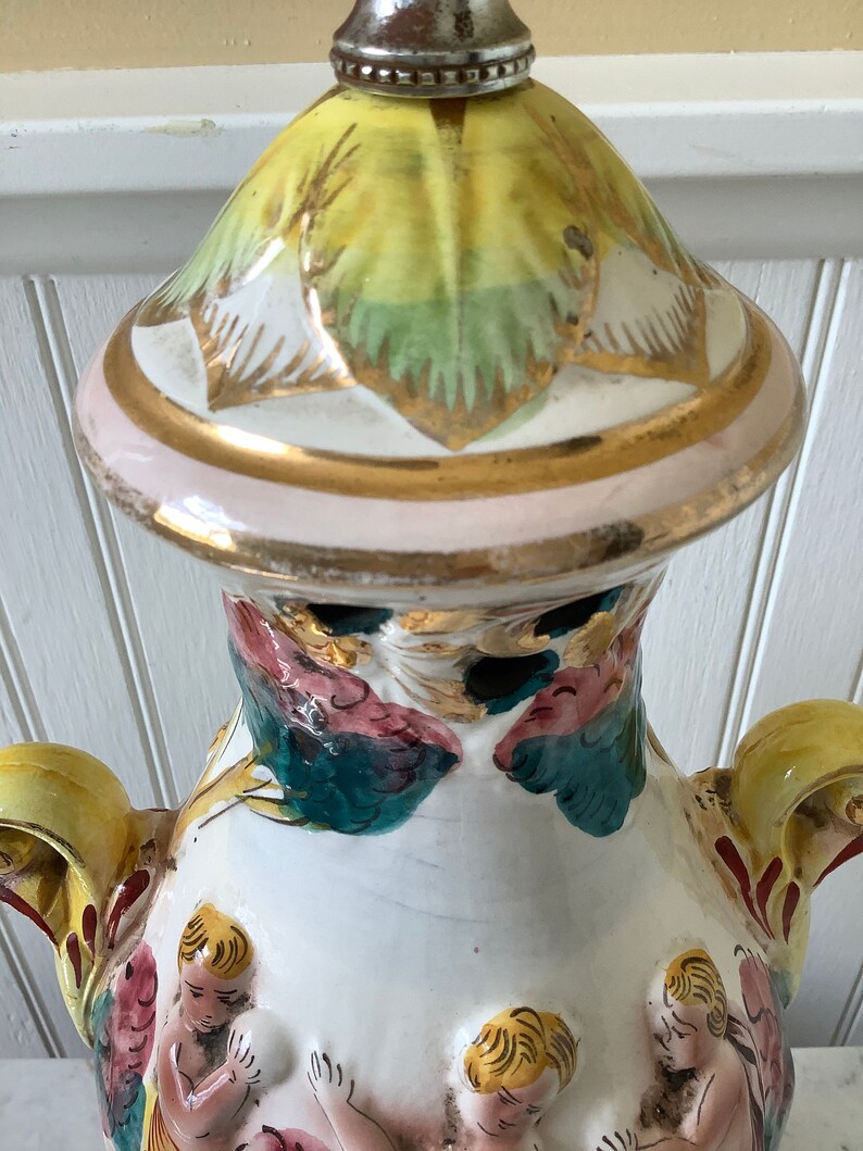 Vintage Italian Capodimonte Table Lamp Porcelain Cherub Lamp Etsy