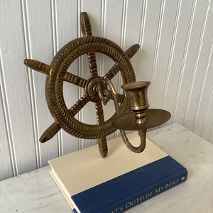 Vintage Brass Ships Wheel Wall Sconce, Brass Ships Wheel, Nautical Brass Wall Sconce, Mid Century, Coastal, Beach Decor