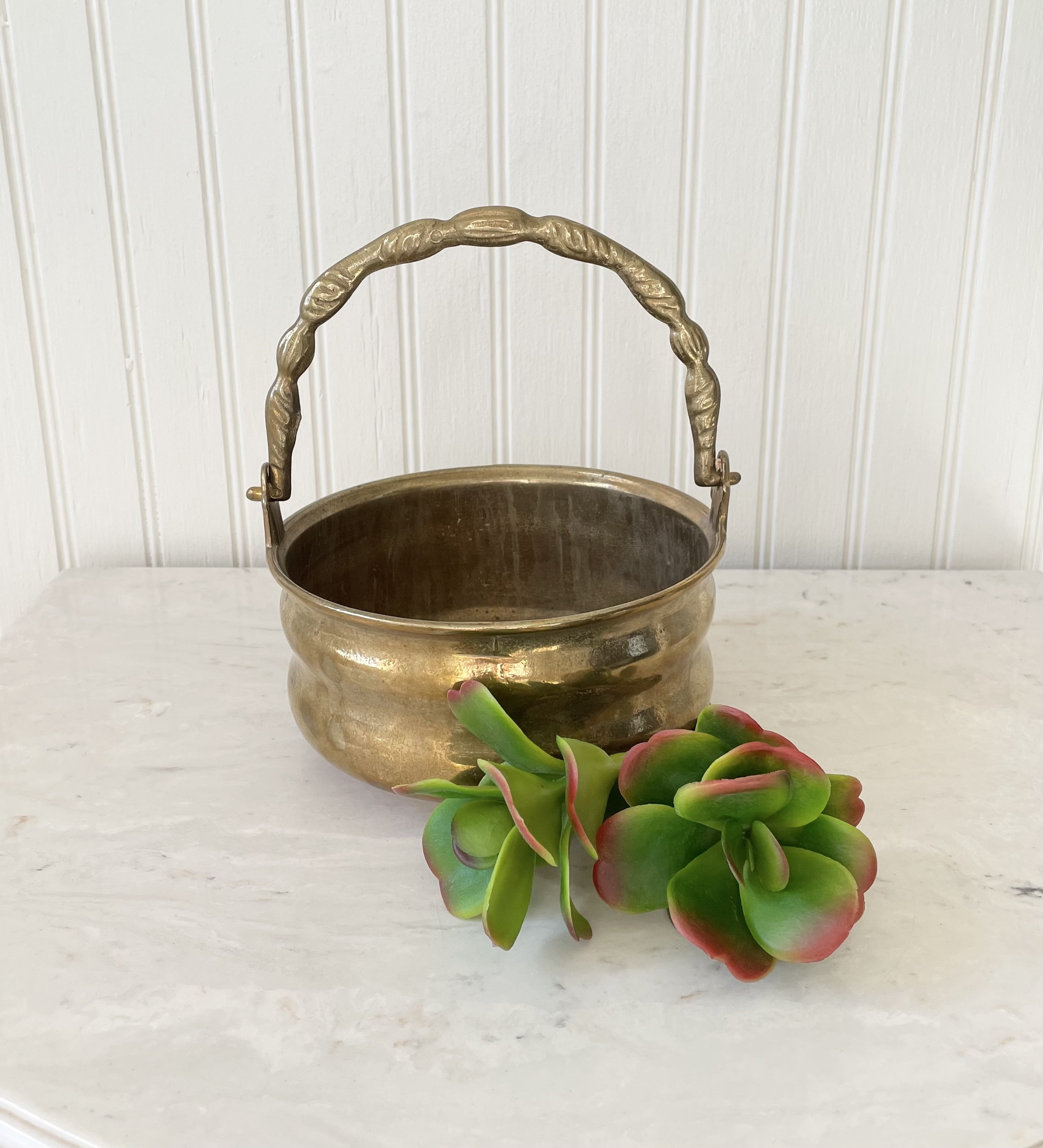 Panier Vintage En Laiton Tissé Avec Poignée - Type Pâques - Doré