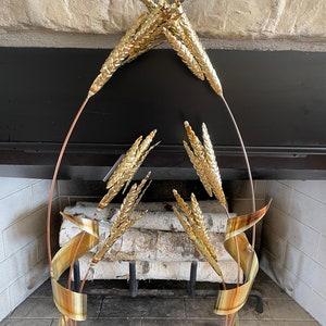 Pair of Vintage Gold Metal Wheat, 30&quot; Wall Hangings, Wheat Stalks, Brass/Copper, Wall Sculptures, Mid Century, French Country, Fall Decor