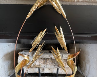 Pair of Vintage Gold Metal Wheat, 30&quot; Wall Hangings, Wheat Stalks, Brass/Copper, Wall Sculptures, Mid Century, French Country, Fall Decor