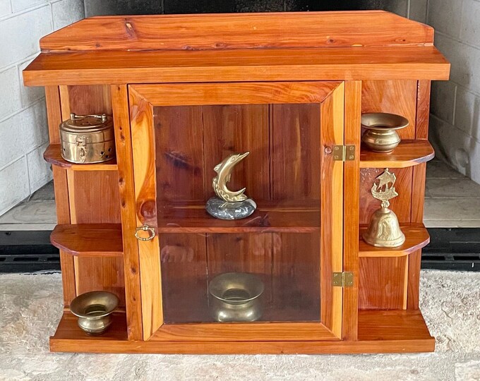 Vintage 19 Cedar Wood Curio Wall Display Case, Curio Glass