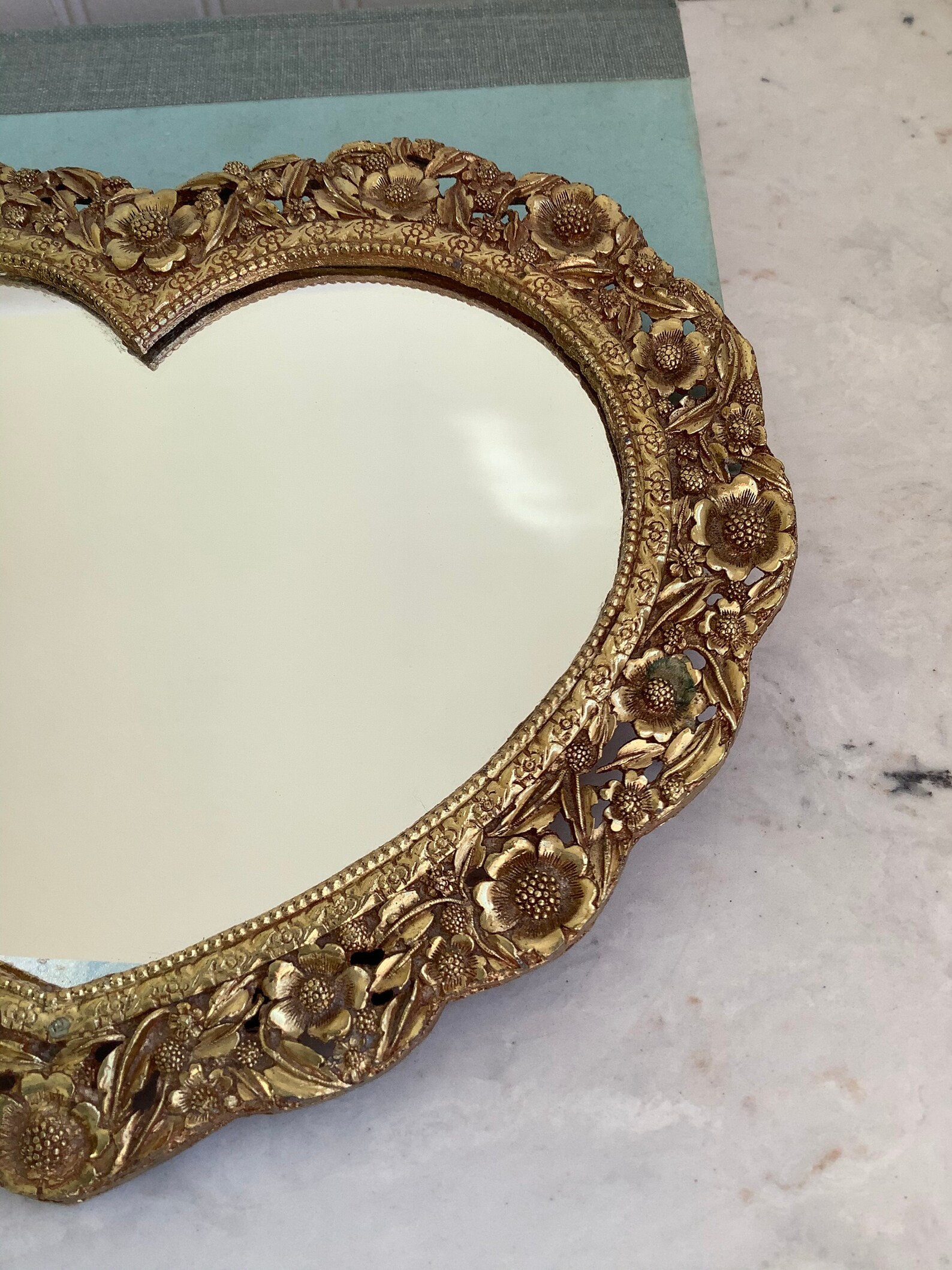 Vintage Gold Ormolu Heart Mirror Heart Vanity Mirror Floral Etsy