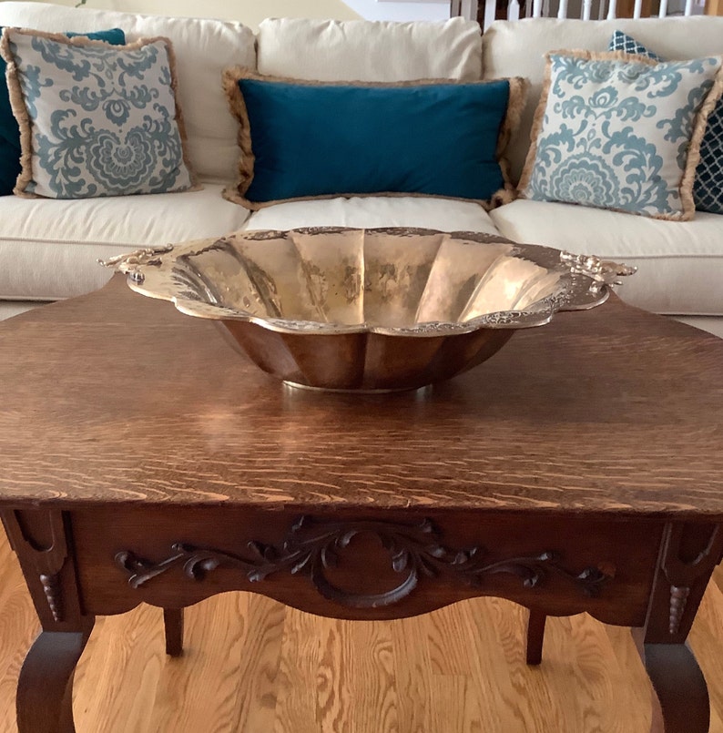 Vintage Large 22 Hammered Brass Decorative Bowl Footed Brass Etsy