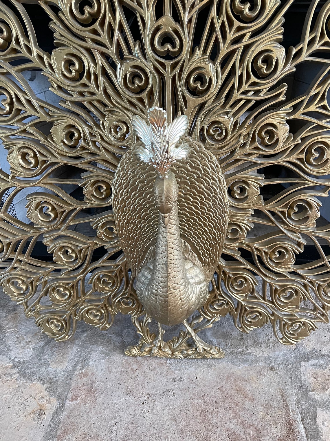 Vintage 1965 Burwood Gold Peacock Wall Hanging Large 34 Etsy