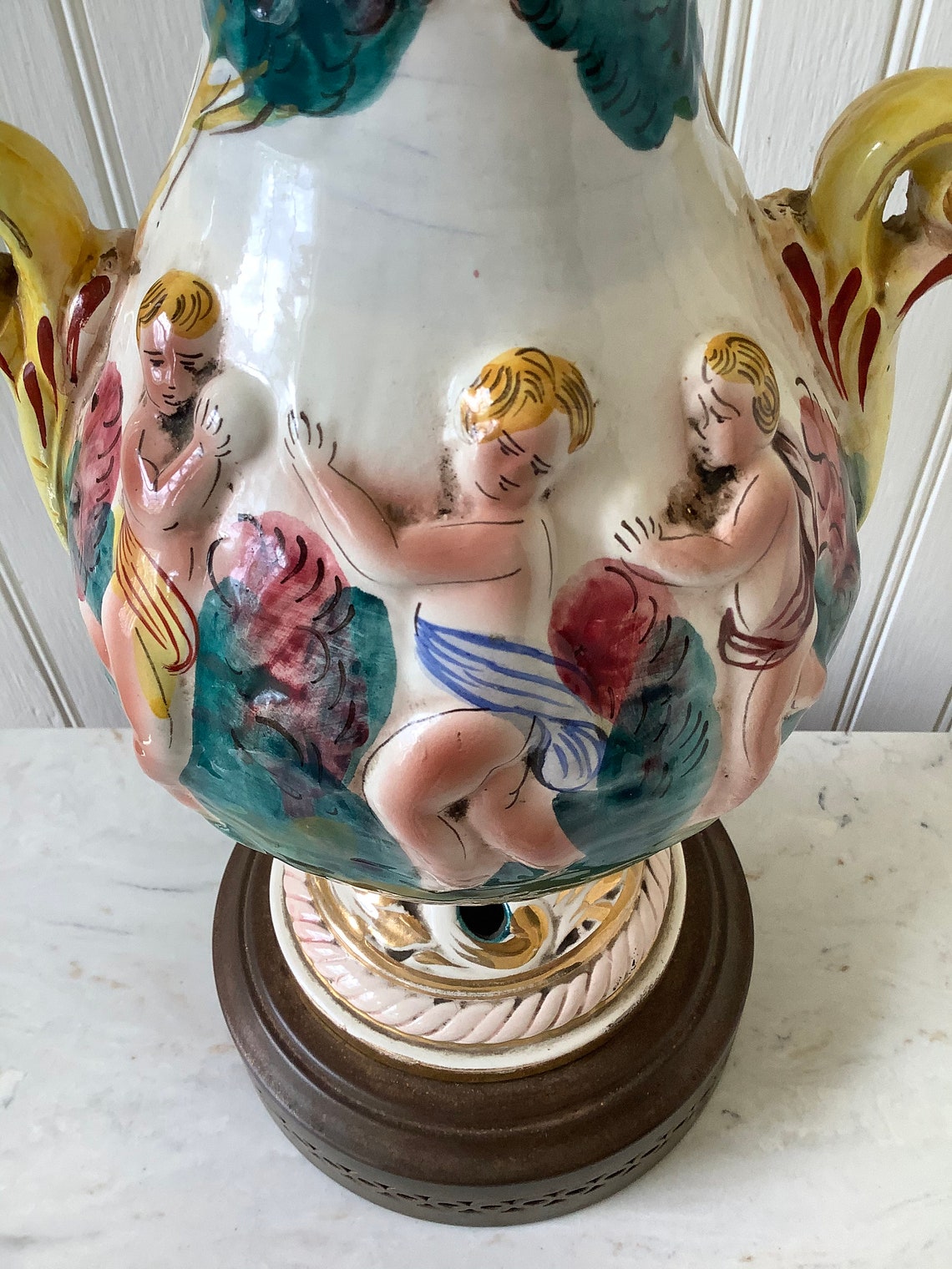 Vintage Italian Capodimonte Table Lamp Porcelain Cherub Lamp Etsy
