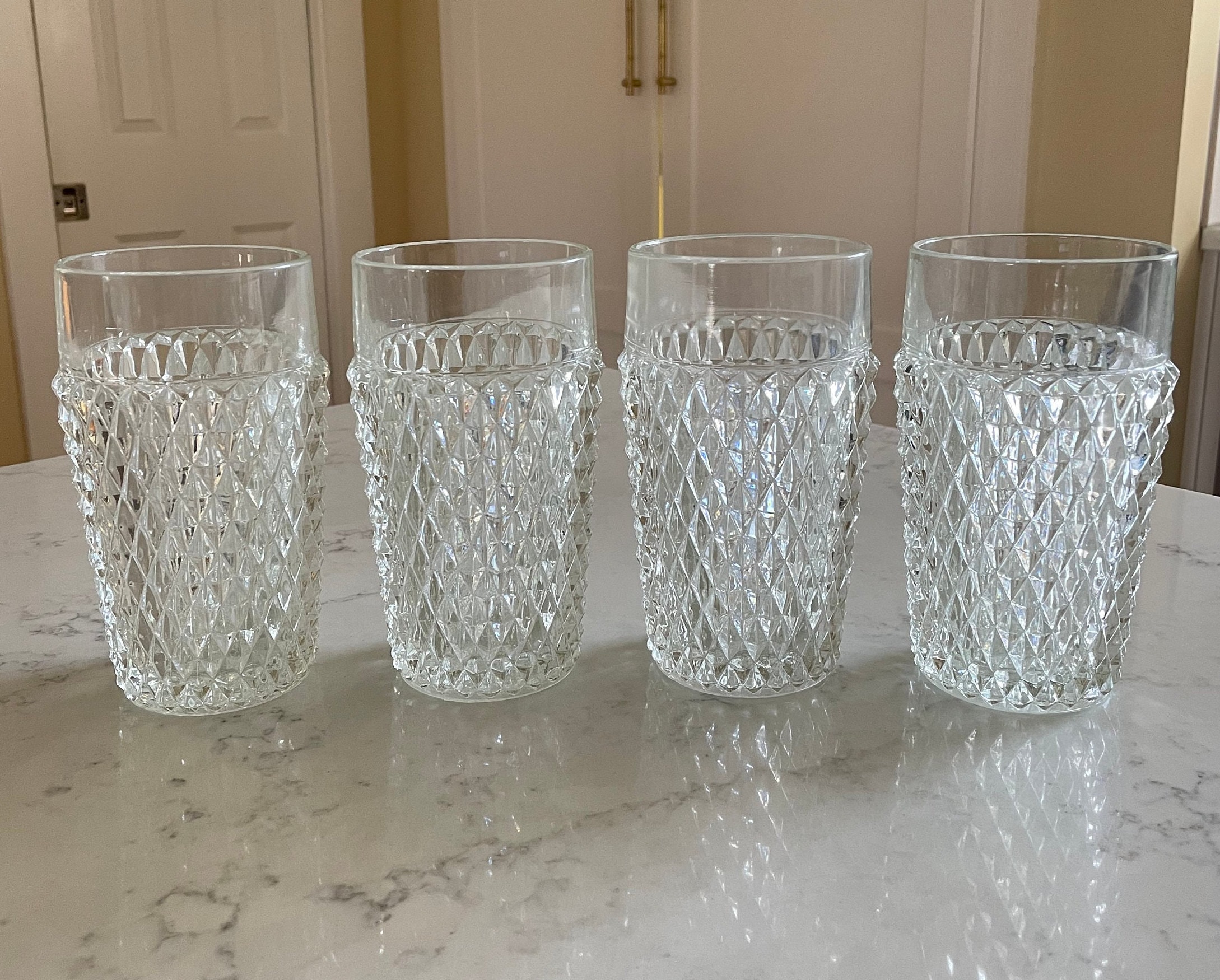 VTG Set of 12 Diamond Cut Paneled Lead Crystal Drinking Glasses Very Nice!