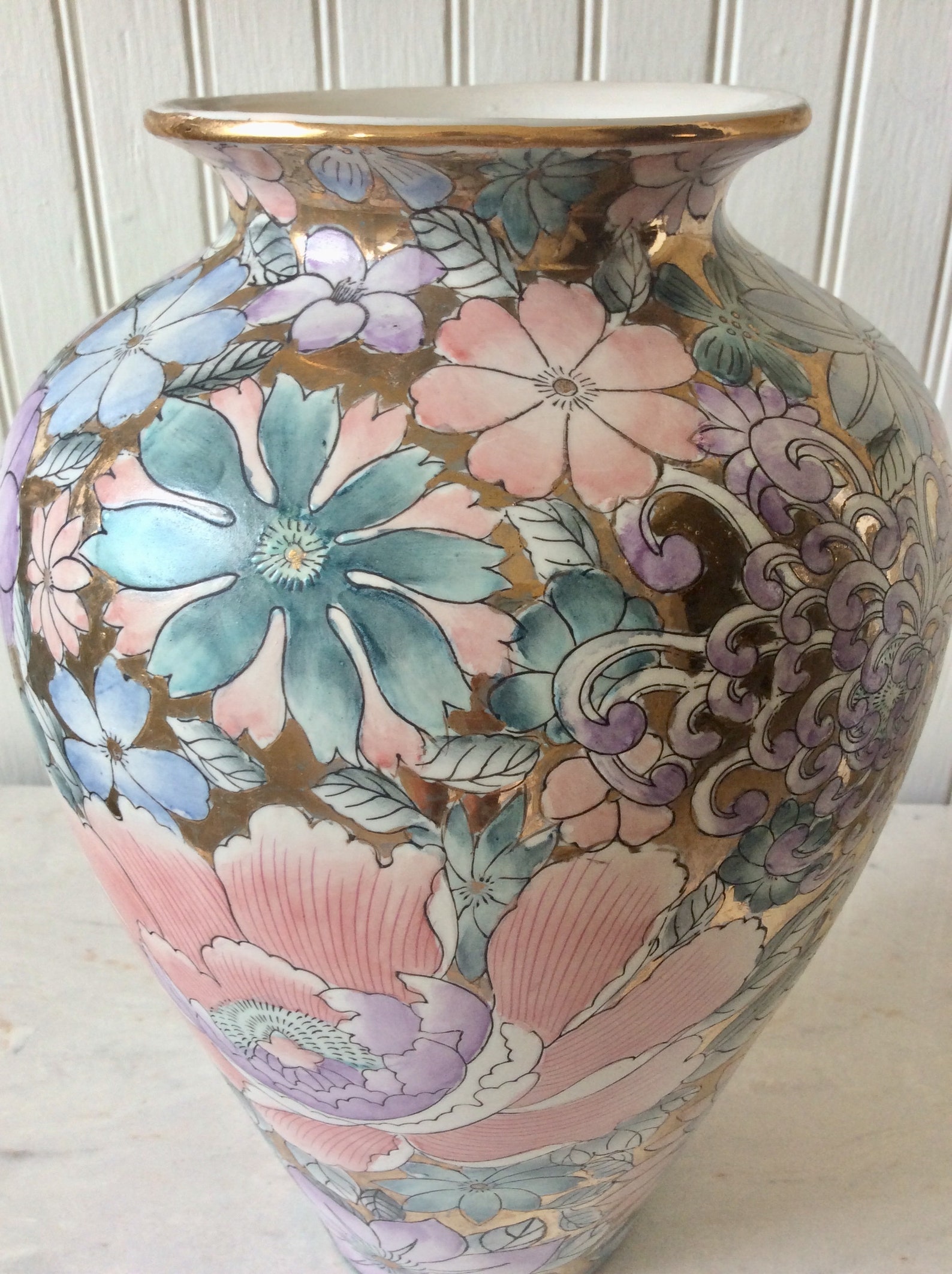 Vintage Large 10.5 Porcelain H.F.P. MACAU Vase Golden Peony Etsy