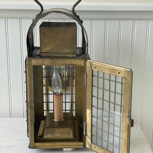 Vintage Brass Wall Lantern/Light Fixture, Caged Brass/Glass Lantern, Single Light, Electric Wall Lantern, Nautical/Rustic/Farmhouse