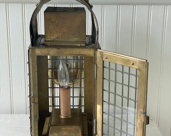 Vintage Brass Wall Lantern/Light Fixture, Caged Brass/Glass Lantern, Single Light, Electric Wall Lantern, Nautical/Rustic/Farmhouse