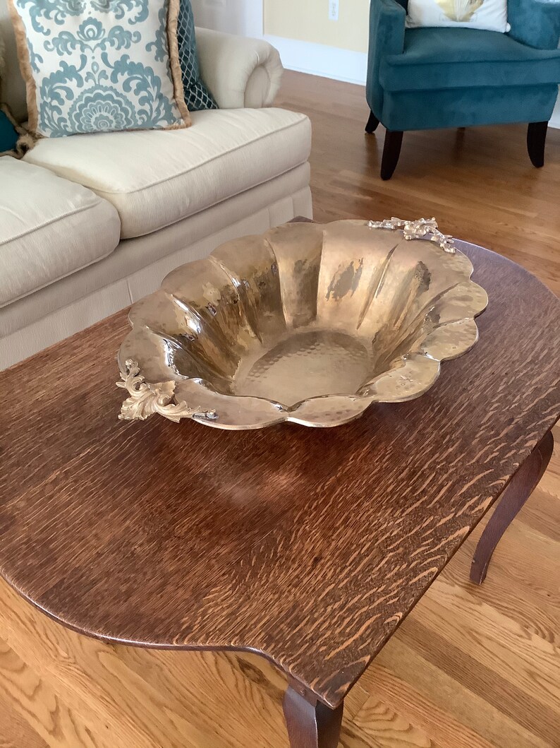 Vintage Large 22 Hammered Brass Decorative Bowl Footed Brass Etsy